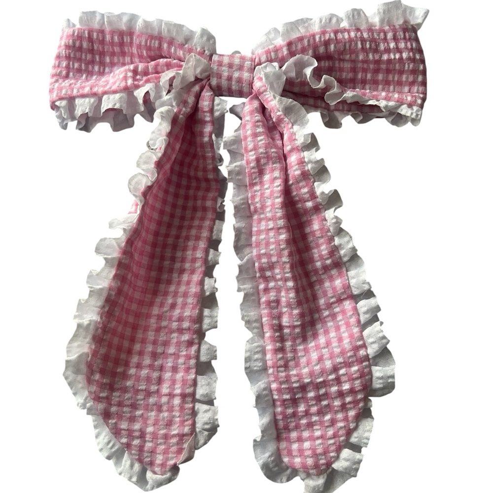 Pink and White Gingham Kids Hair Bow